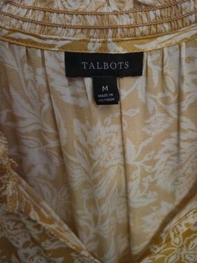 Talbots Sheer Yellow Floral  Ruffle V Neck Tank Blouse Womans Medium
